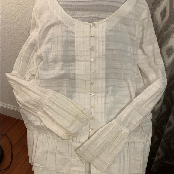 White Button Down Blouse with Ruffles - Picture 2 of 6